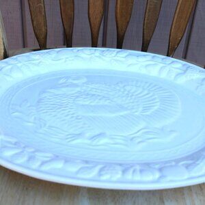 Gibson White Ceramic Turkey Serving Platter 16" Banquet Thanksgiving